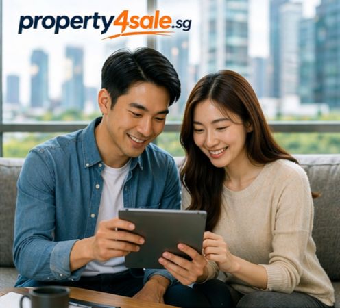 Couple browsing rental listings on a tablet at home